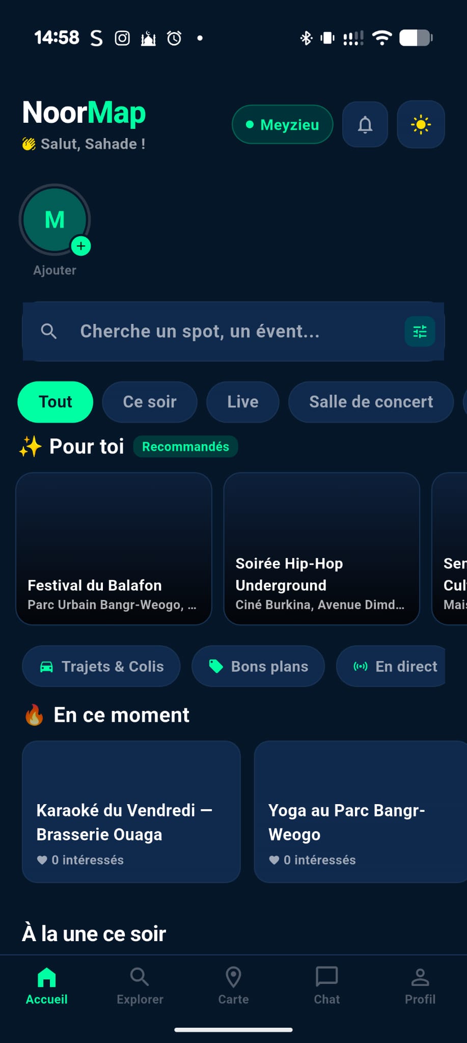 Écran d'accueil NoorMap