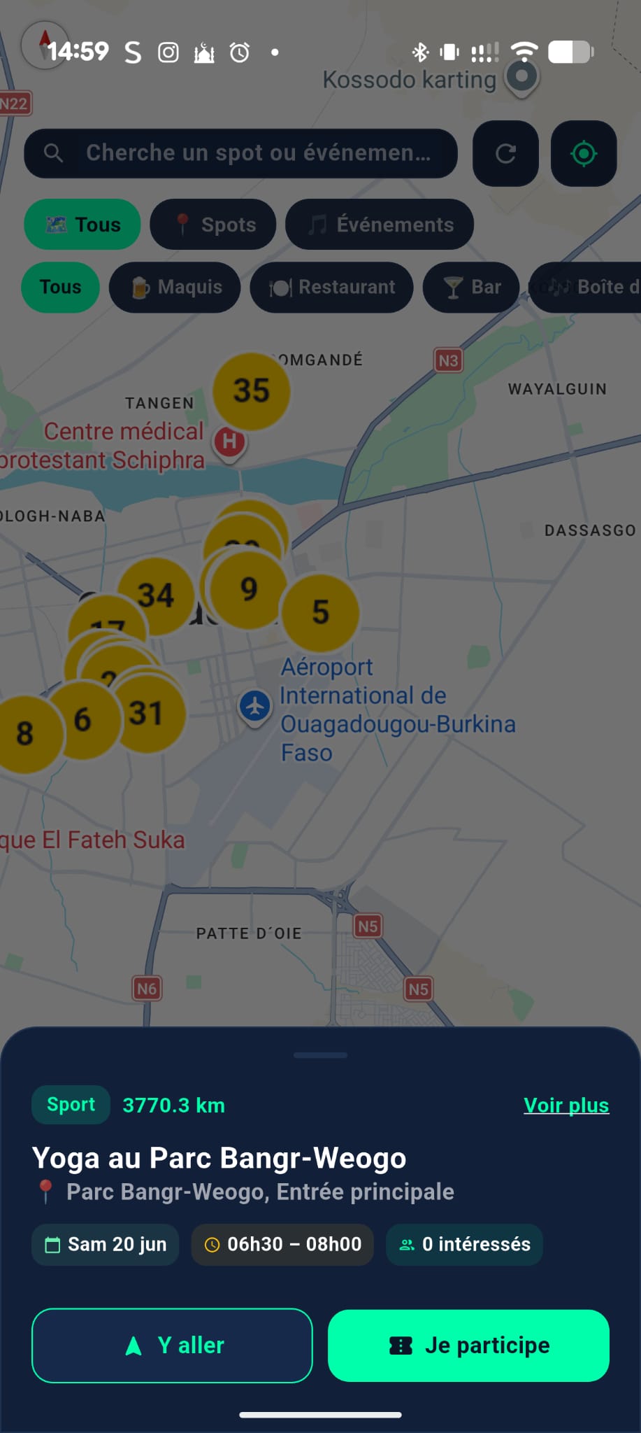 Carte des spots et événements